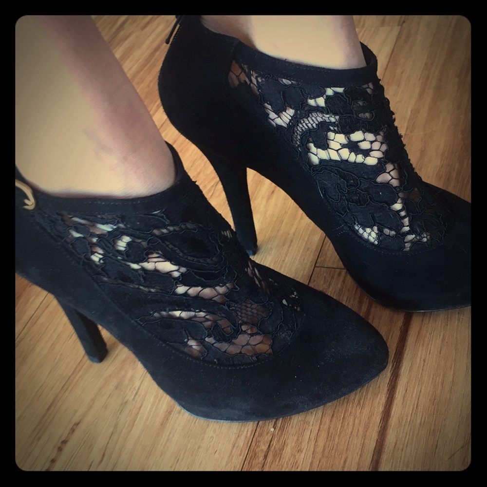 Dolce Gabbana black lace bootie heels
